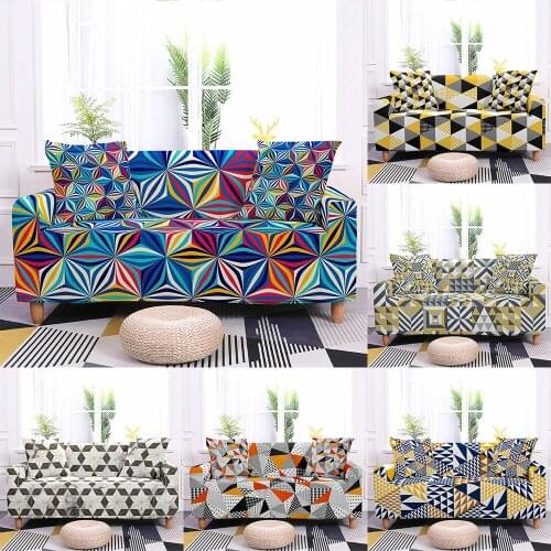 Geometric Fragments Pattern Elastic Sofa Cover Slipcovers for Living Room No-arm L-shape Couch Cover Sectional Sofa Protector