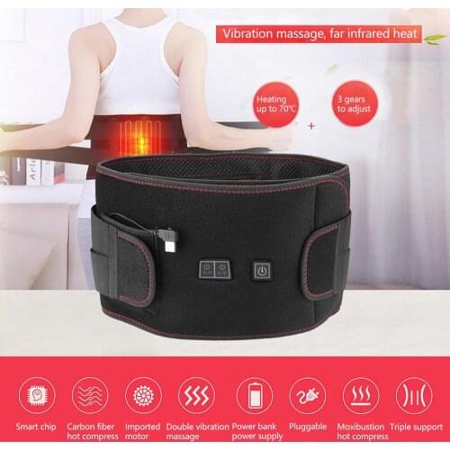 Electric Heating Waist Belt USB Vibration Hot Compress Lumbar Therapy Belt Pain Relief Slimming Massage Waist Belt Brace Support