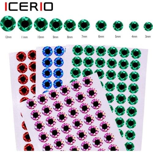 ICERIO 50PCS 2D Life-Like Flat Fish Eye Holograpic Fish Eye Sticker For Slow Jigging Hard Bait Lure Fly Tying Material Making