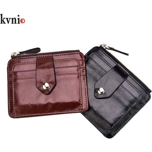 KVNIO Passport Holder Card Wallet Men Fashion Vintage Oil Wax Leather Slim Credit Card Bag Small Zipper Coin Bag Male Purse