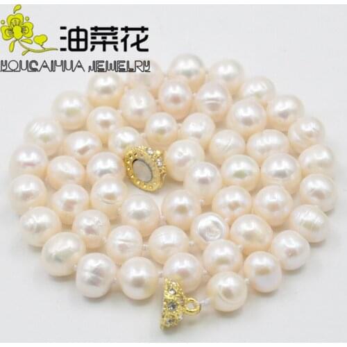 Beautiful Fashion Jewelry Natural 8-9MM White Akoya Cultured Pearl Necklace Hand Made For Mothers Day Gifts 18" 14KGP Clasp AA