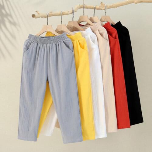 Summer Women Trousers Wide Pants Cotton Linen Plus Size Casual Loose Large Size Womens Harem Pants Solid Vintage Streetwear