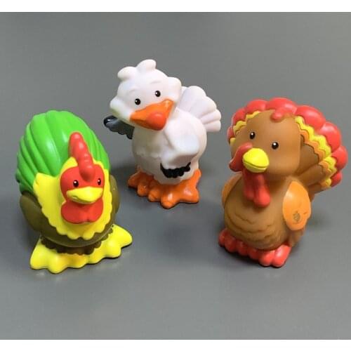 Lot 3PCS Fisher Little Mini People Farm Barn Animals Thanksgiving Turkey Colorful Rooster Bird Mermaid Scuttle Figures Toy