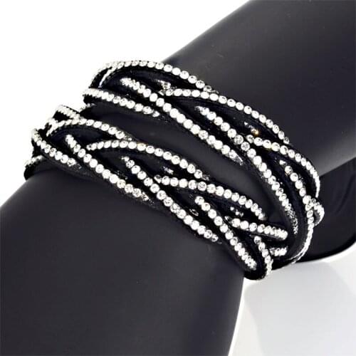 Miasol Unique Design Fashion Full Crystal Wrap Rhinestone Braided Double Wrap Leather Charm Bracelet For Women Fashion Bracelet