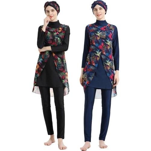 Fashion Muslim Swimsuits Middle Eastern Conservative Express Print Sun Protection Four-Pieces Women Burkin Dress -40