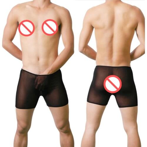 Mens Boxer Perspective Mesh Underwear Gay Underpants Man Summer loose home Panties Sexy Transparent Boxers Shorts Trunks