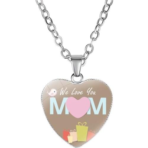 We love You Mom Pendant Necklace Love Heart Chain Mothers Day Birthday Best Gifts To Family Women Mother Mommy Charm Fashion