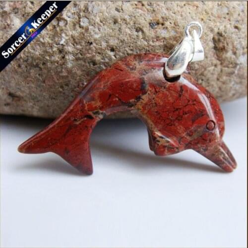 Natural Stone Red River Stone Carving Dolphin Amulet Pendant Free Necklace Fish Fashion Animal Blessing Lucky Jewelry HS010