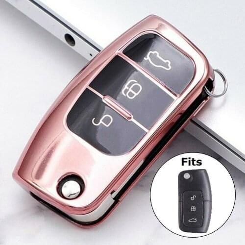 Newest Soft TPU Rose Gold Key Chain Fiesta Focus 3 Button Car Remote Key Fob Cover Case