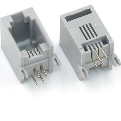 Free shipping 20PCS/LOT 4P4C gray RJ11 phone jack phone jack 4P4C PCB sockets network interface