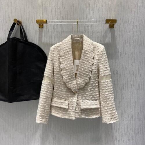 Luxury Design 2021 Winter Collecton Ivory High Quality Tweed 100% Silk Lined Elegant Blazer