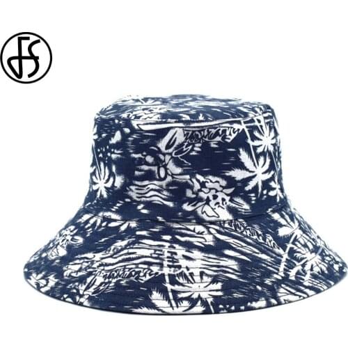 FS 2021 Streetwear Plant Print Fashion Breathable Fisherman Hat For Women Men Summer Double-sided Bucket Hats Chapeau Femme