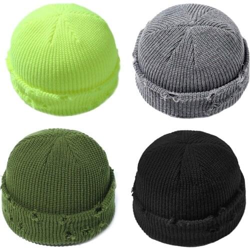 2020 New Broken Hole Knitted Hat Skin Hat Mens Korean Version Edging Knitted Wool Hat Winter Hat Bonnets for Women
