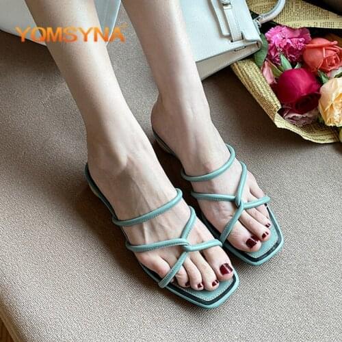 YQMSYNA Fashion Slippers Genuine Leather Handmade Sewing Strange Style Concise Slides Casual Summer Outside Womens Shoes AS31