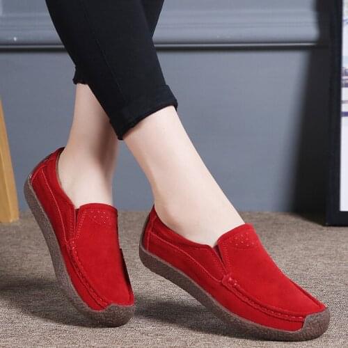 Womens Flat Shoes High Quality Imitated Suede Casual Loafers One Pedal Pull-on Style Large Size Ladies Shoes Zapatos Mujer