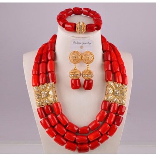 Gorgeous costume necklace nigerian wedding african coral set red coral jewelry set C21-21-05