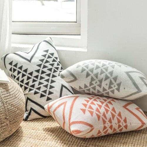 Knitted Cushion cover Home Decoration Geometric Printed 30x50cm rectangle Pillow Cover Grey Black Orange Nordic Style