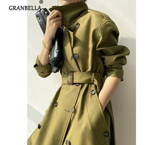 British Style Business Double Breasted Womens Trench Coat Fashion Clothes For Office Ladies Solid Color Women Windbreakers