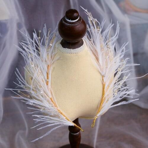 HIMSTORY New Korean Super Fairy Crystal Feather Headdress Lovely Women Brides Wedding Hair Accessories