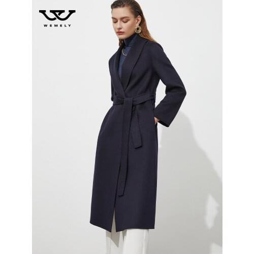 Blue double-sided cashmere coat womens medium long high-end winter 2021 new lace up tweed coat
