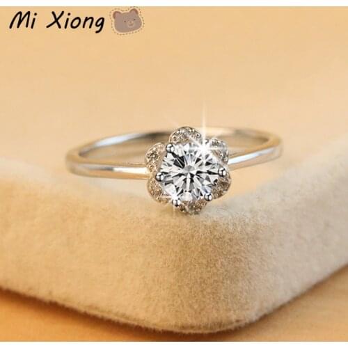 Mi Xiong S925 Sterling Silver Rings for Women Flower Diamond Crystal Ring Original Elegant Charm Anniversary Gift Brand Jewelry