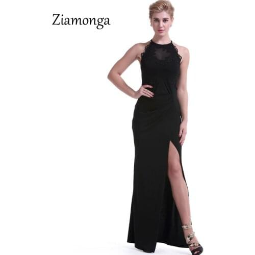 Ziamonga Autumn New Simple Maxi Dress Women Sexy Halter Side Split Lace Patchwork Party Dresses Clothes Fashion Ladies Vestidos