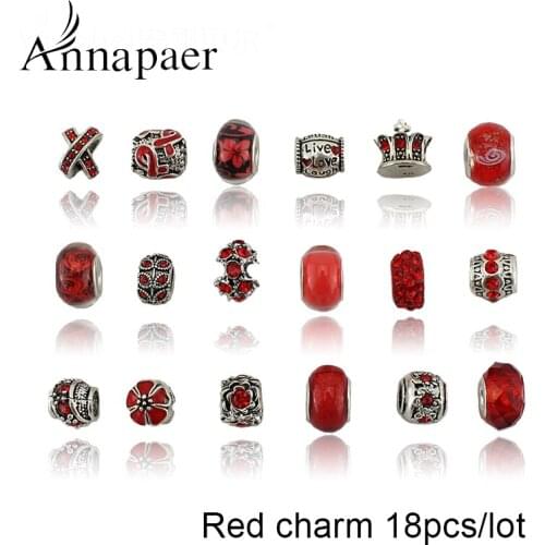 18pcsFree shipping Wholesale Fashion Women DIY Jewelry Red Crystal/Glass Unique Charm Beads fit European Bracelets & Necklaces