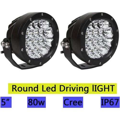 2pcs 5 Inch Round Led Driving Light 80W Front Bumper Grille Guards Spotlights for Offroad Wrangler JK TJ YJ Pickup 4WD 4X4 Truck
