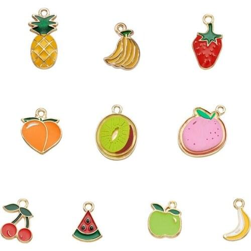 30pcs/set Mixed Color Fruits Alloy Enamel Pendants Charms for Jewelry Making DIY Necklace Accessories Findings