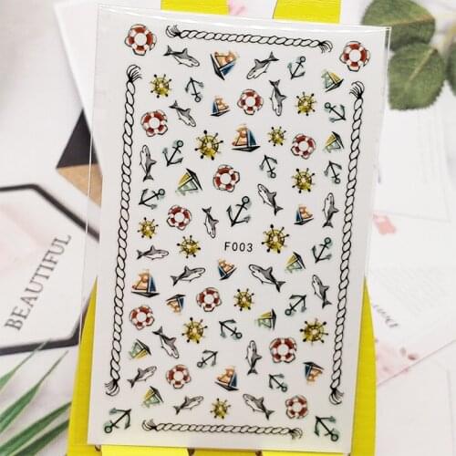 3D Stickers For Nails Anchor Shark Lifebuoy Designs Nail Art Decorations Foil Decals Wraps Manicure Accessories Decoraciones