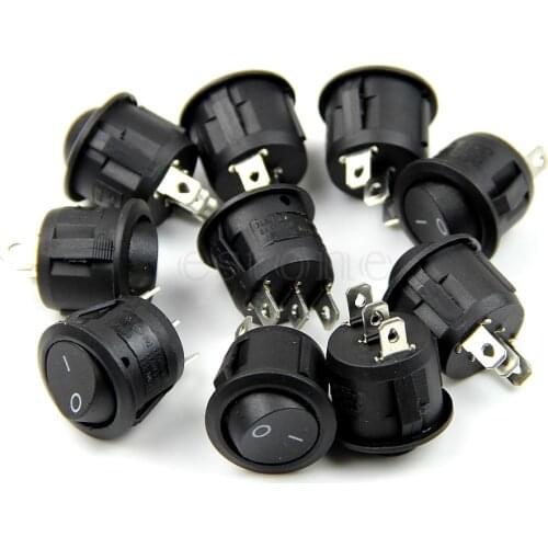 5PCS Black Mini Round 3 Pin SPDT ON-OFF Rocker Switch Snap-in MON