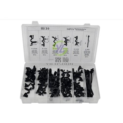 54pcs Wire Harness Wire Routing Clip Assortment Car Fastener Clip Kits Fit For GM Honda Mazda HE10