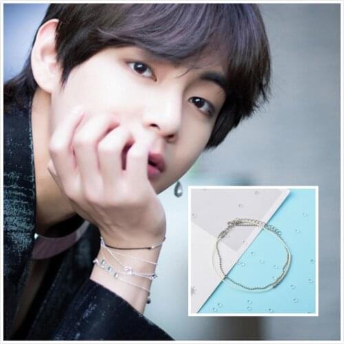 Kpop Kim Tae Hyung Rope Chain Beads Bracelet Simple Double Layered Bracelet for Women Men Korean Jewelry bangtan boys V