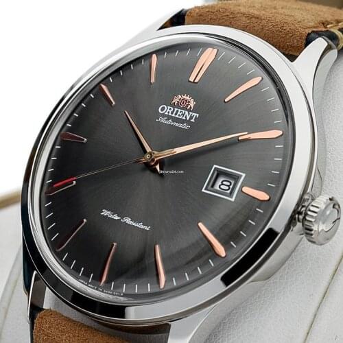Automatic Man watch Orient Bambino FAC08003A v4. Strap leather automatic Orient watch mens brown leather band
