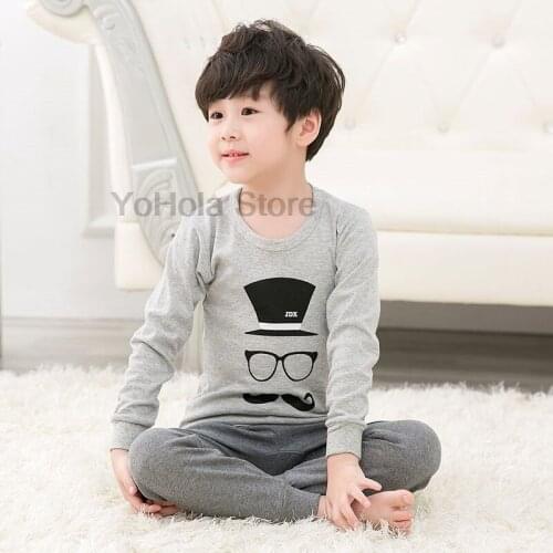 Kids Homewear Long Sleeve Cotton Cartoon Grey Suit Boys Kids Baby Children Pajamas Sets Girl Pyajamas Children for 2-14 Years