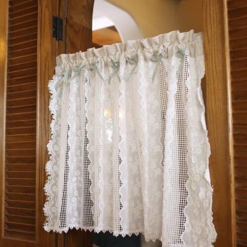 DUNXDECO Short Curtain For Kitchen Door Half Cortinas French Romantic White Lace Hollow-Out Thin Rideau Home Holiday House Deco