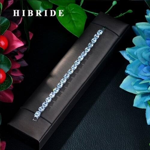 HIBRIDE JEWELRY Fashion AAA Cubic Zircon Round Shape Wedding Bracelets &Bangles, White Gold Color Bracelets For Women Gift B-18