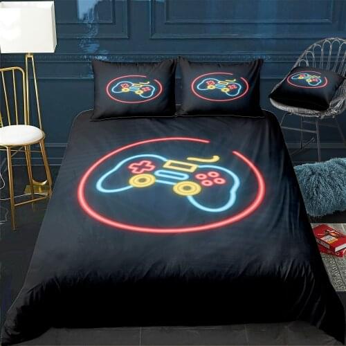 Video Game Neon Sign Set 3 Duvet Cover Twin/Queen/King Size Luxury Comforter Bedding Set With Pillowcase Home Bed Decora