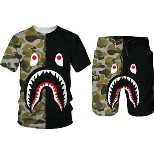 Big Mouth Summer 3d Printing Mens T-shirt Shorts Suit Harajuku Mens Sportswear Sports Suit O-neck Short-sleeved Mens Suit