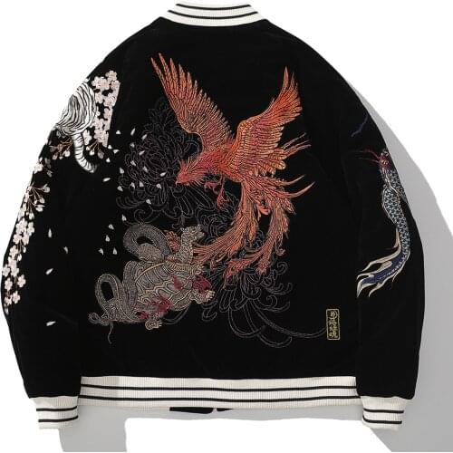 Hip Hop Jacket Coat Mens Streetwear Animals Floral Embroidery Harajuku Zipper Jackets Cotton Track Jacket Outwear Winter Parkas
