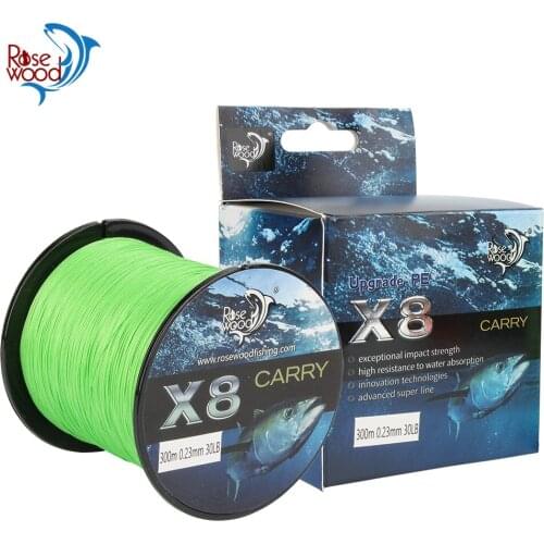RoseWood 300M Effective 8 Strands Braided Line Green Color Carp Fishing Wire Pesca Rope Cord 12-65LB