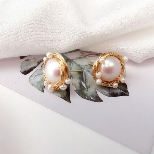 LJHMY Luxury Women Large Stud Earrings New Design White Real Pearl Fashion Star Wars Earrings Stud