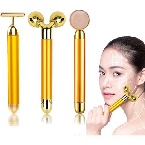 24k Gold face Massager Bar Set 3D Roller Electric Sonic Energy Beauty Bar Anti Aging Slimming Face Skin Tighten Care Tools