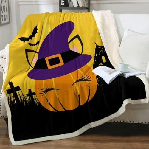 Fashion Halloween Holiday Bedding Watercolor Landscape Sherpa Blanket Nightmare Bed Blanket Pumpkin Throw Fashion Blanket B-457