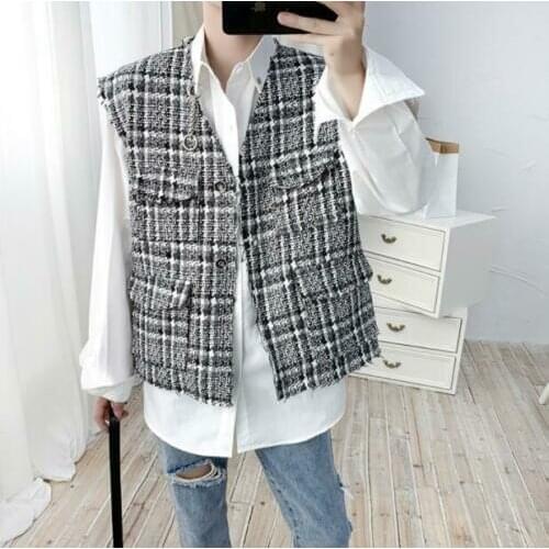 Mixed Color Mens Sleeveless Woven Coat Trendy V-neck Vest Chic Waistcoat