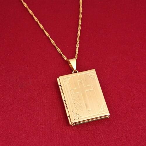 New Fashion Unisex Jesus Jewelry 24K Gold Color Cross Pendant Book Cross Jesus Pendant Necklace