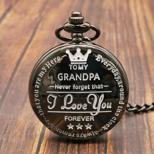 New Arrival "To My Grandpa" Greatest Vintage Unique Black Pocket Watch Necklace Best Gifts For Grandpa