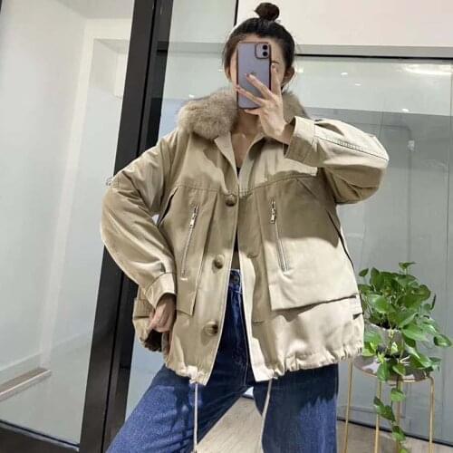 Parka warm Thick real fur jacket women coat winter real fox fur collar plus size clothes Collect waist jackets