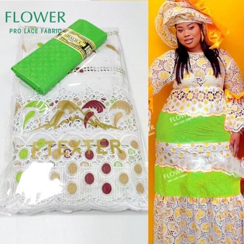 Green 2.5+2.5 Yards Dry Lace With Embroidered For Ankara Women Sewing Dresses Lace Material Guipure Swiss Voile Lace Fabrics