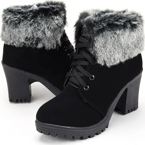 Fashion ankle boots women shoes platform high heels boots ladies footwear 2021 solid lace-up women snow boots zapatos de mujer